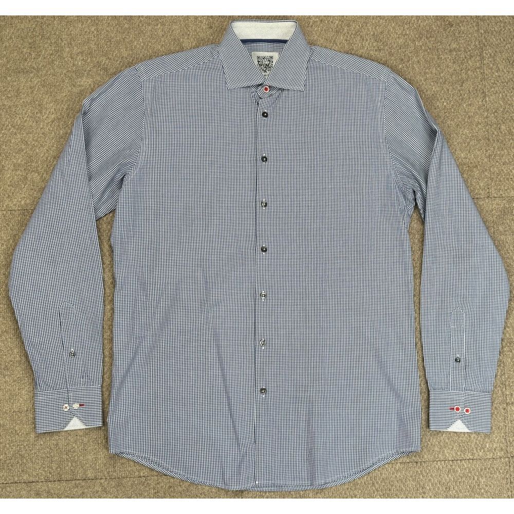 Ledub Modern Fit Men's Check Button Up Long Sleeve Dress Shirt Size Medium